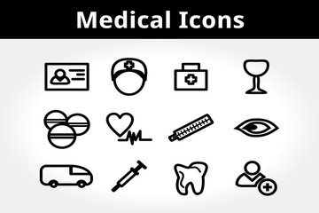 Medical Icons for Design. Clean Aid Symbols. Jpeg