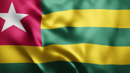 3d Rendered Realistic fabric Shiny Silky waving flag of Togo 8K Illustration Flag Background Togo National Flag