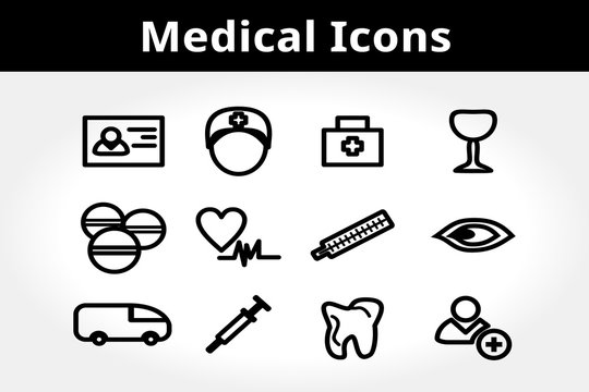 Medical Icons for Design. Clean Aid Symbols. Jpeg