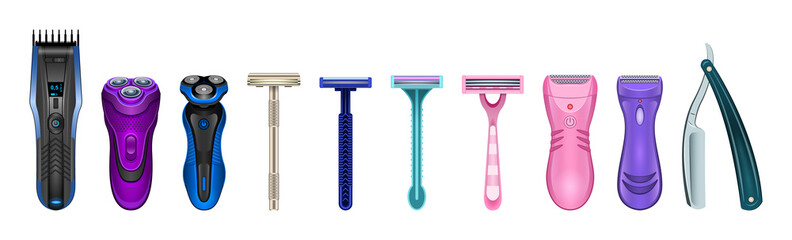 Razor isolated realistic set icon. Vector illustration shaver on white background . Vector realistic set icon accessory for shave.
