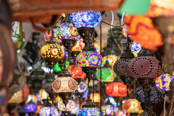 Colorful turkey mosaic glass lamps at the market in palma, mallorca, spain © Martin