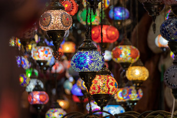 Colorful turkey mosaic glass lamps at the market in palma, mallorca, spain © Martin