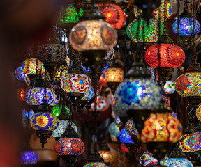 Colorful turkey mosaic glass lamps at the market in palma, mallorca, spain