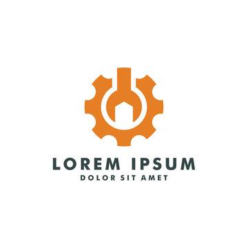 gear mechanical logo design template vector illustration
