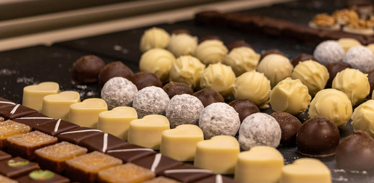 colorful chocolate Sweets shop window, palma, mallorca