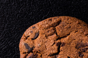 The texture of chocolate chip cookies. Macro close up.