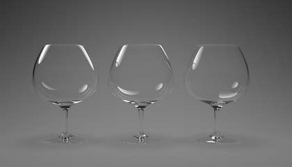 3d illustration wineglass on a gray background.