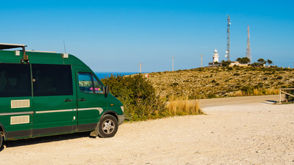 Camper car on Cape San Antonio, Spain