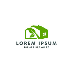 Green eco house logo design, natural home icon vector illustration