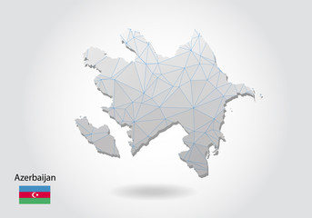 Fototapeta premium Vector map of azerbaijan with trendy triangles design in polygonal style on dark background, map shape in modern 3d paper cut art style. layered papercraft cutout design.