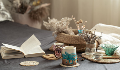 Still life in a cozy room with a beautiful Cup.