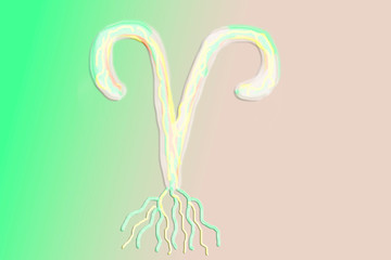 Aries astrological zodiac symbol on a green and pink background