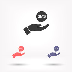 SMS in the hand icon , lorem ipsum Flat design