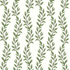 Vector seamless pattern with vertical bay leaf twigs; natural design for fabric, wallpaper, packaging, textile, web  design.