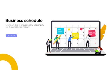 happy business team make an agenda appointment in the laptop vector illustration concept, time management organization at work can use for, landing page, template, ui, web, homepage, poster, banner