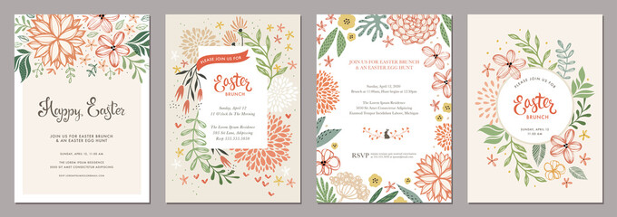 Trendy floral Easter templates. Good for poster, card, invitation, flyer, cover, banner, placard, brochure and other graphic design. 