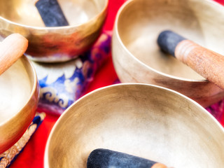 Singing bowl and other religious Tibetan musical instruments. Meditation and relax.The power of Healing sound.