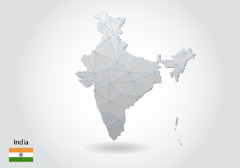 Vector map of india with trendy triangles design in polygonal style on dark background, map shape in modern 3d paper cut art style. layered papercraft cutout design.