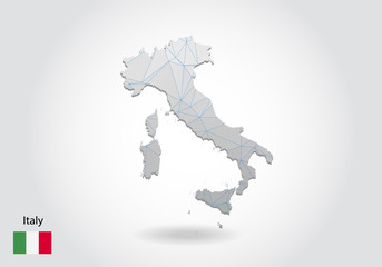 Vector map of italy with trendy triangles design in polygonal style on dark background, map shape in modern 3d paper cut art style. layered papercraft cutout design.