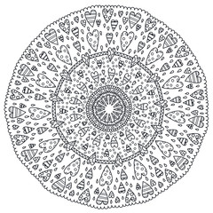 Mandala round star floral lace ethnic pattern coloring page book black and white art therapy relax psychology