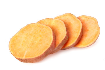 sliced sweet potatoes isolated on white background
