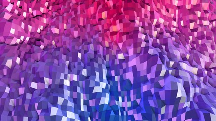 3d rendering of low poly background with 3d objects and modern gradient colors purple red blue. Creative simple geometric background of polygons.