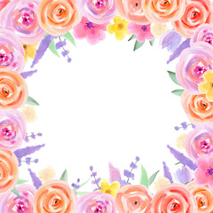 Watercolor Floral Wedding Frame Wedding Arrangemets. Floral Clipart. Hand-painted Pink, purple tender Flower invitation card. Floral Spring Frames. Romantic Bouquets. Cute Easter. DIY