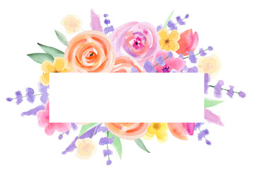 Watercolor Floral Wedding Frame Wedding Arrangemets. Floral Clipart. Hand-painted Pink, purple tender Flower invitation card. Floral Spring Frames. Romantic Bouquets. Cute Easter. DIY