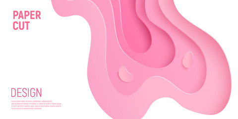 Pink paper cut banner with 3D slime abstract background and pink waves layers. Abstract layout design for brochure and flyer. Paper art vector illustration