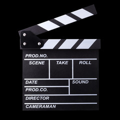 Fototapeta na wymiar Film clapper board isolated on black background with clipping path