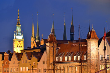 Fototapeta premium Spires of architectures in Gdansk Old Town, Poland