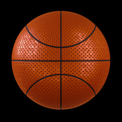 Front View of Basketball Ball with Modern Grip Surface Isolated on Black Background. High Resolution 3D Render.
