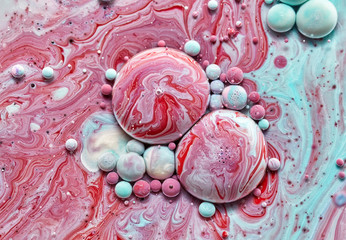 Obraz premium Colourful acrylic bubbles.Abstract ink design template mixed texture background. Liquid color backdrop. Wallpaper pattern. Oil poster . Design template. Fluid art