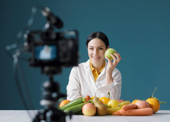 Professional nutritionist making a video blog