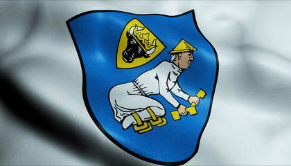 3D Waving Germany City Coat of Arms Flag of Kropelin Closeup View