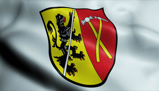 3D Waving Germany City Coat of Arms Flag of Kupferberg Closeup View