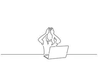 Woman using a laptop isolated line drawing, vector illustration design. Technology collection.