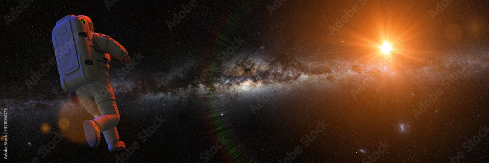 Canvas Prints astronaut in outer space flying towards a bright star