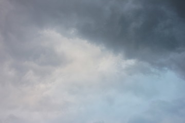Blurred dramatic sky background. Exciting dark stormy clouds before rain