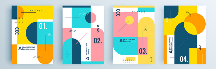 Modern abstract covers set, minimal covers design. Colorful geometric background, vector illustration. - obrazy, fototapety, plakaty