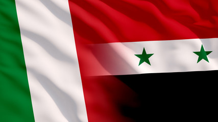 Waving Syria and Italy Flags
