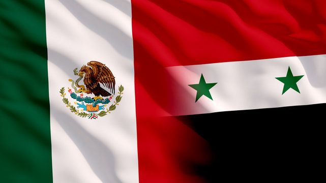 Waving Syria and Mexico Flags