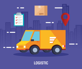 delivery logistic service with truck and icons vector illustration design