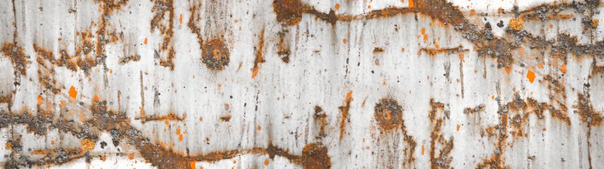 rusty bright white metal wall texture, with space for text, background panorama banner	
