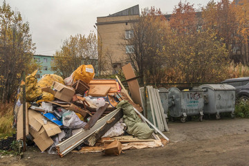 A lot of trash in the streets in murnmansk, russia