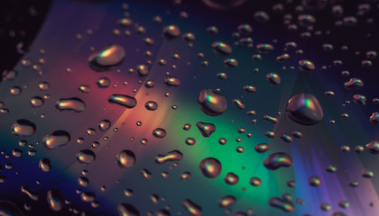 Close up beautiful abstract multi colored water drop of holographic effect. Background pattern for...