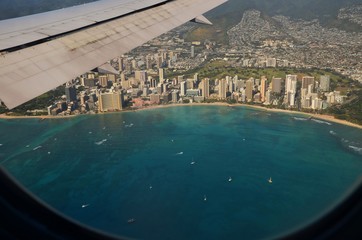 Aerial view on Waikiki from the plane