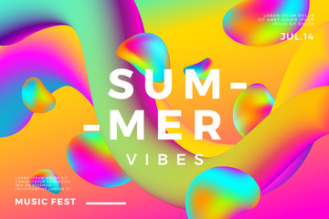 Summer abstract gradient background. Fluid colorful shapes composition. Music fest banner.