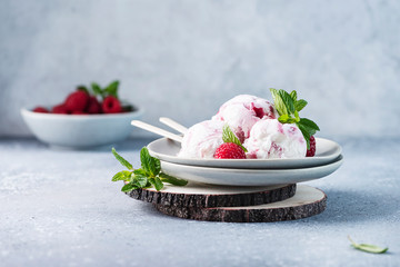 Sweet ice cream with raspberry
