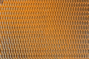 Background close up of rusty steel metal grating net texture structured design. For photo collages